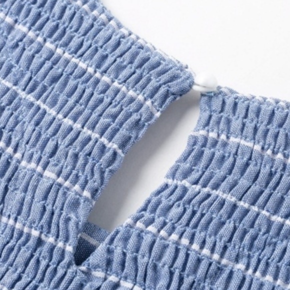 Striped Ruffle Detail Fit and Flared Blue Dress - Picture 9 of 16